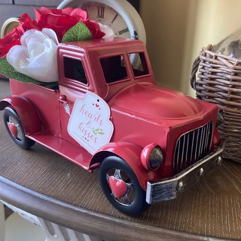 Valentine’s Day Farmhouse Rustic Vintage Farm Red Pick Up Truck Centerpiece - Picture 9 of 9